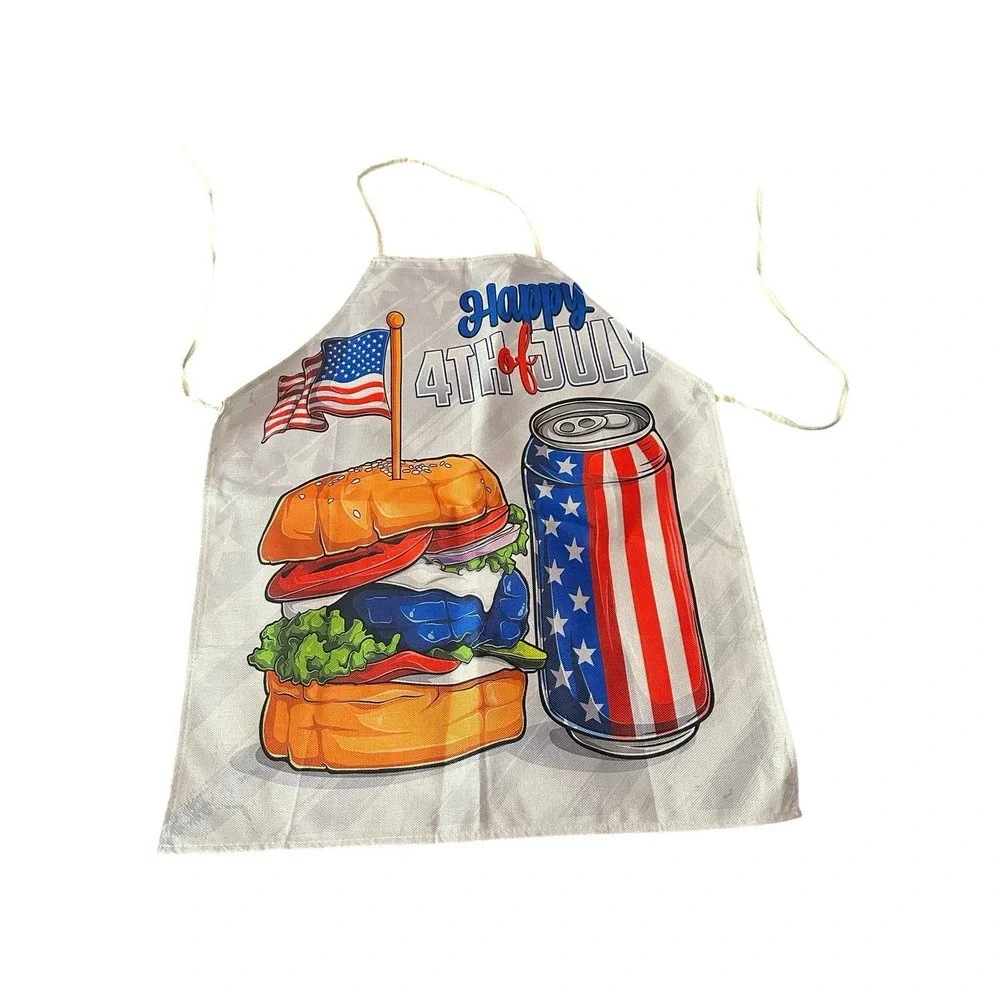 NEW novelty adult ONE SIZE apron full‎ coverage canvas funny 4TH OF JULY BURGER